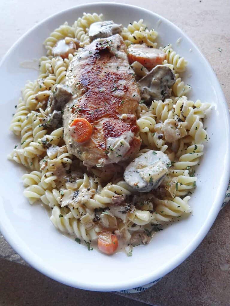 Mushroom and Chicken served over Pasta