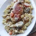 Mushroom and Chicken Pasta on white plate