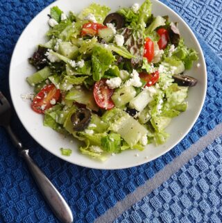 Mediterranean salad in white bowl