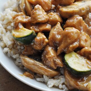 Panda Express Mushroom Chicken copycat recipe over rice