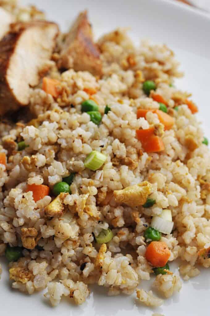 Fried rice on plate with chicken