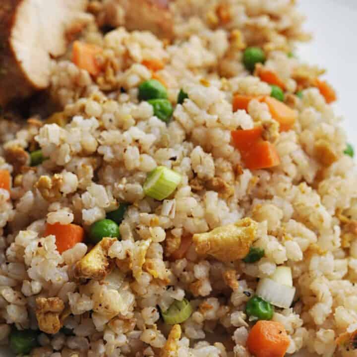 Fried rice on plate with chicken