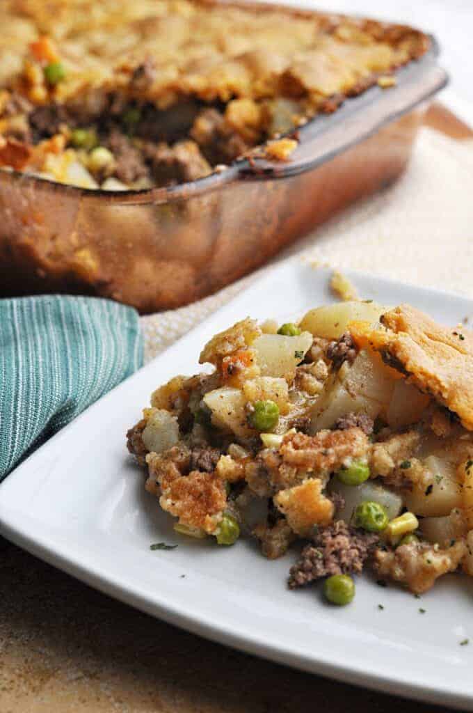 Beef pot pie on plate