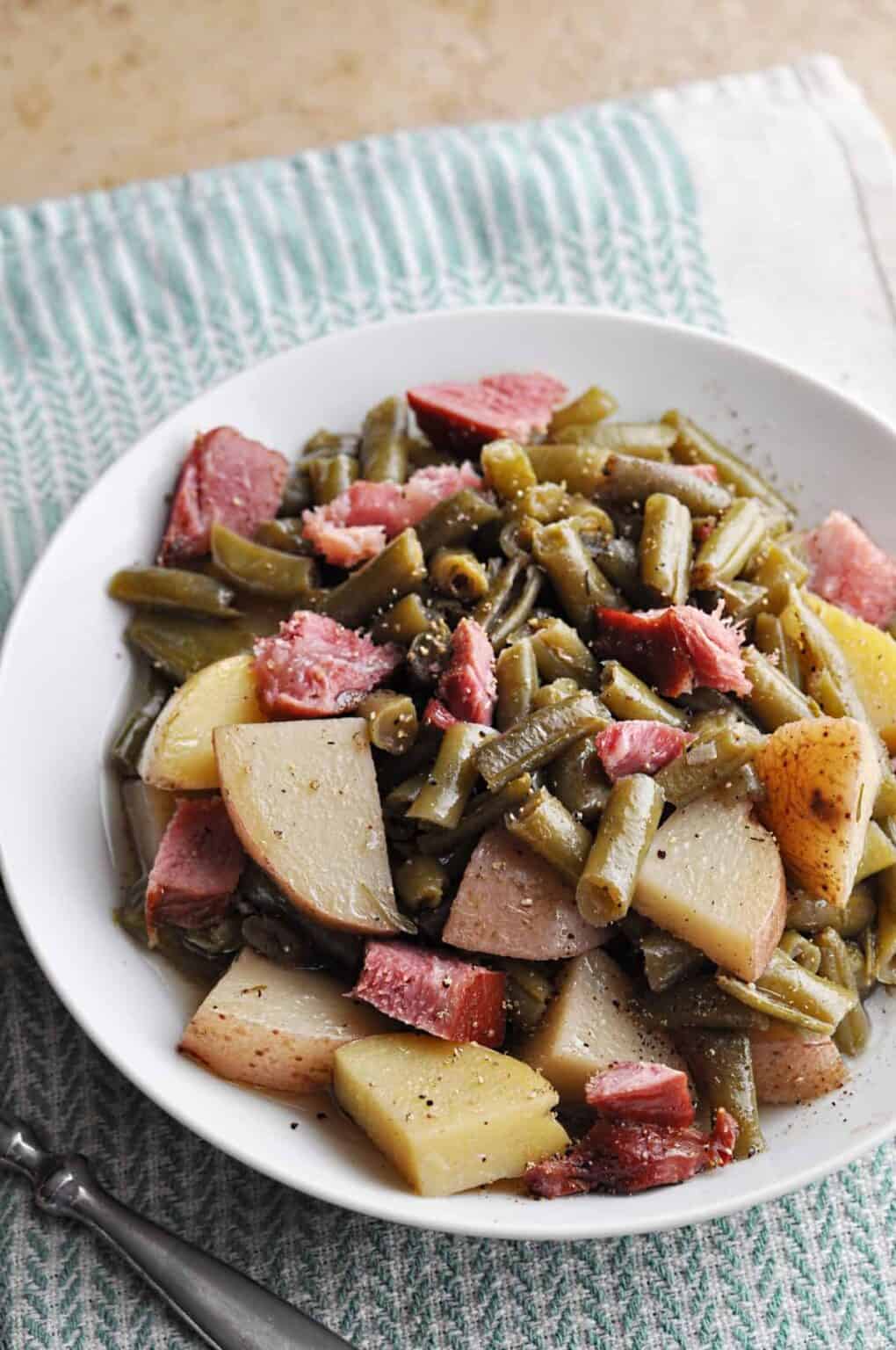 Crockpot Green Beans and Potatoes with Ham - Savory With Soul