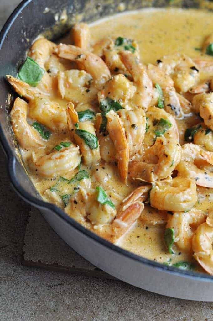 Tuscan butter shrimp in pan