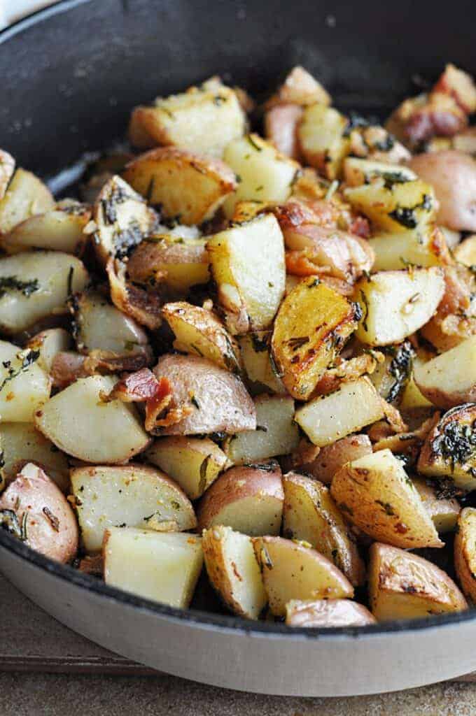 Potatoes in cast iron pan