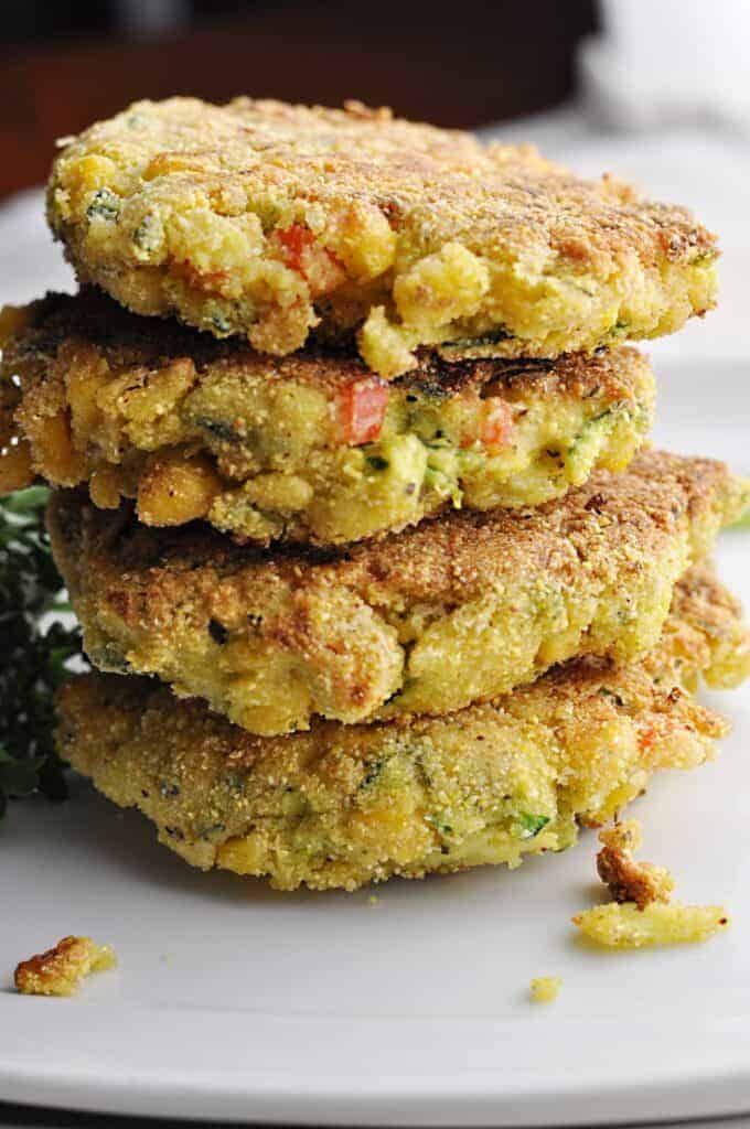 Corn Zucchini Fritters with red peppers and cheese