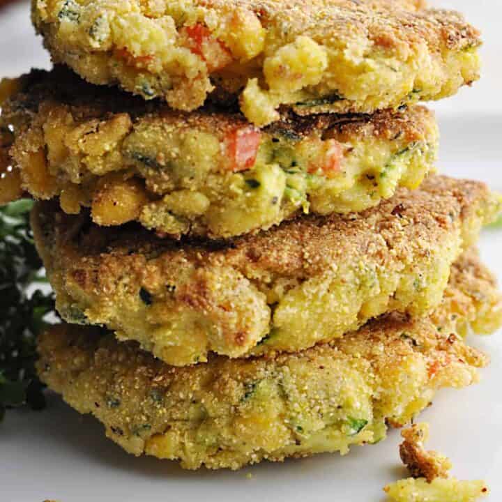 Corn Zucchini Fritters with red peppers and cheese