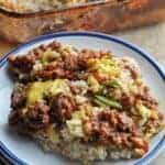 Ground Beef Rice Casserole with Zucchini on plate