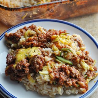 Ground Beef Rice Casserole with Zucchini on plate