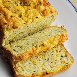 Savory Zucchini Bread with cheddar sliced