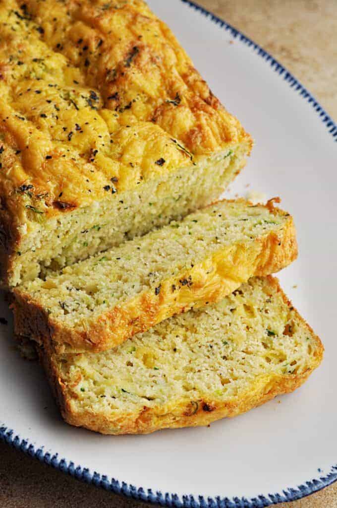 Savory Zucchini Bread with cheddar sliced