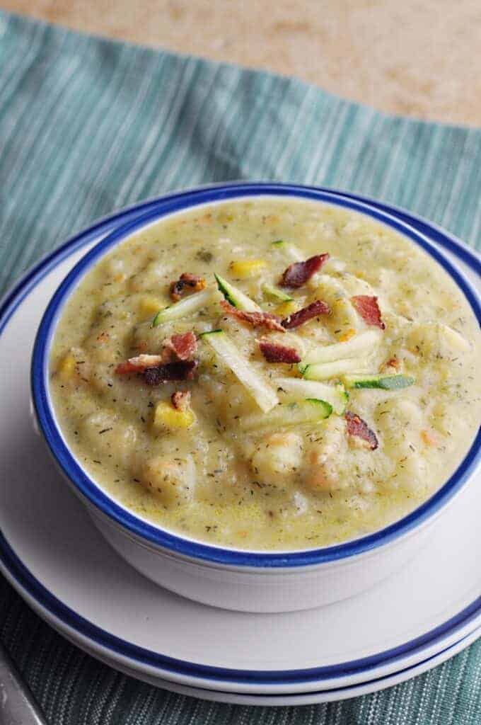 Zucchini and Bacon Soup in bowl ready to eat