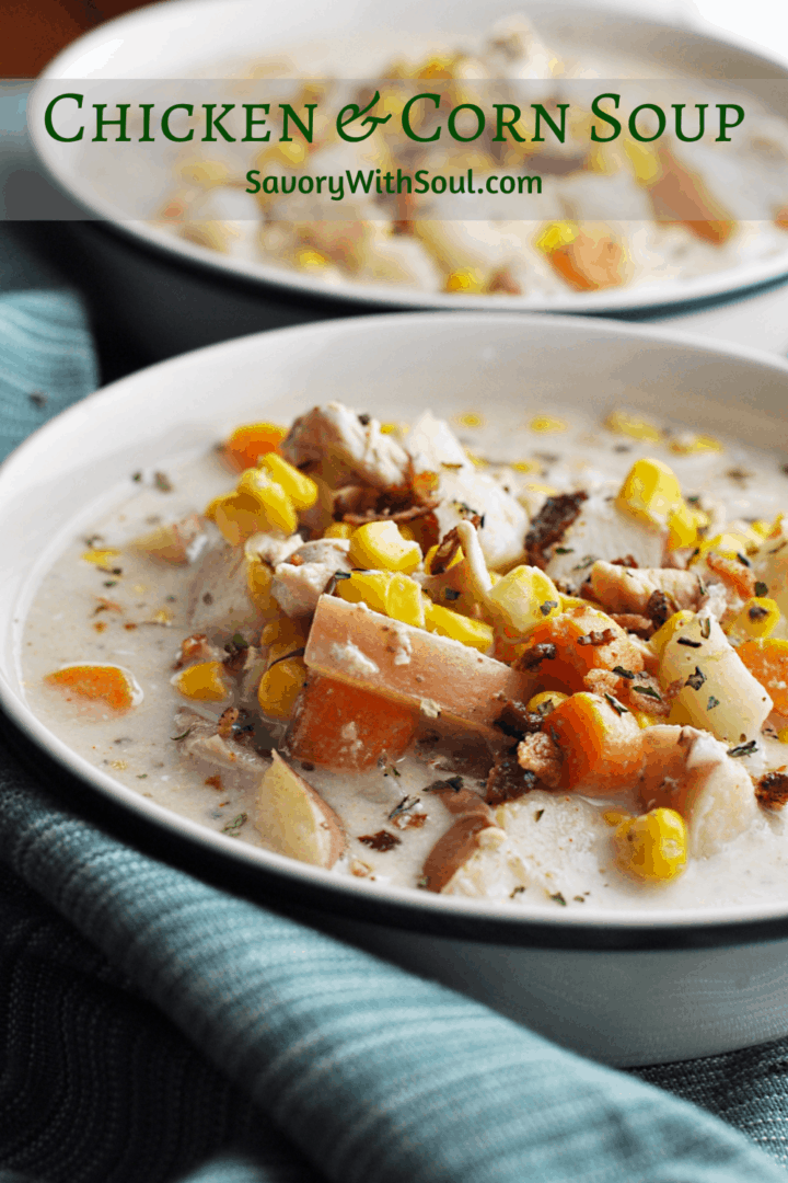 Corn chicken chowder in bowl