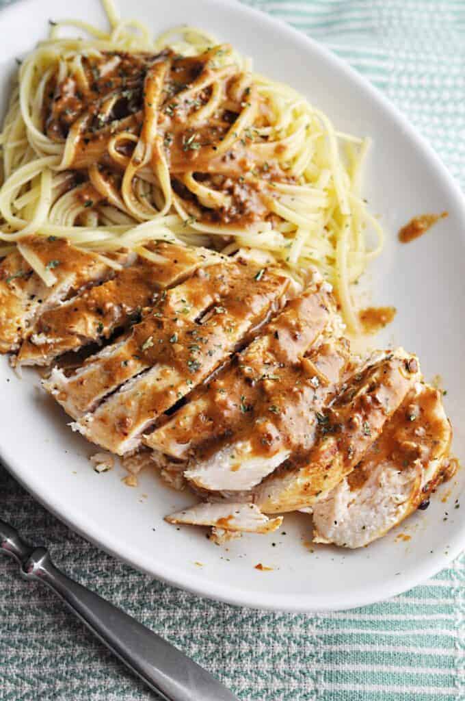 Chicken Breast with garlic sauce and pasta