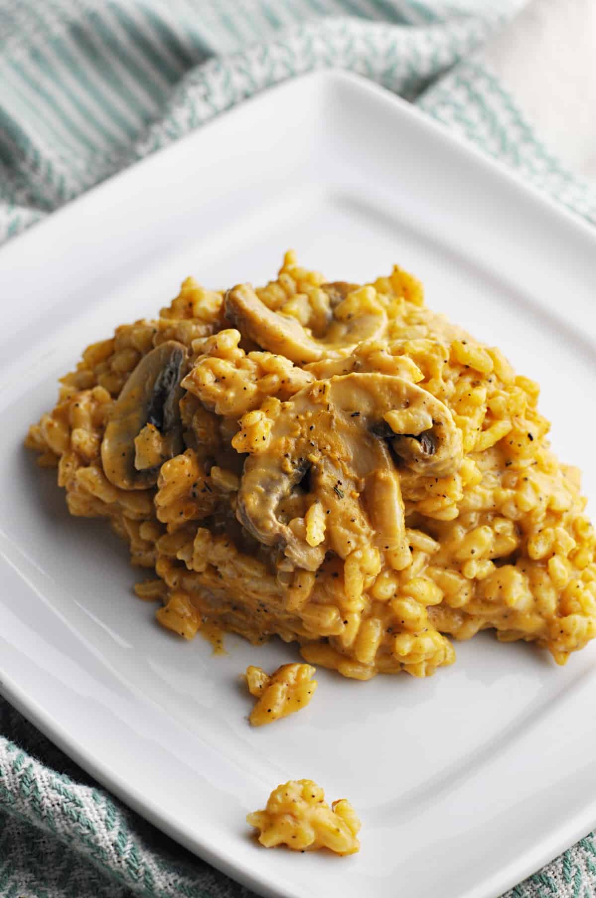 Pumpkin risotto with mushrooms on serving plate