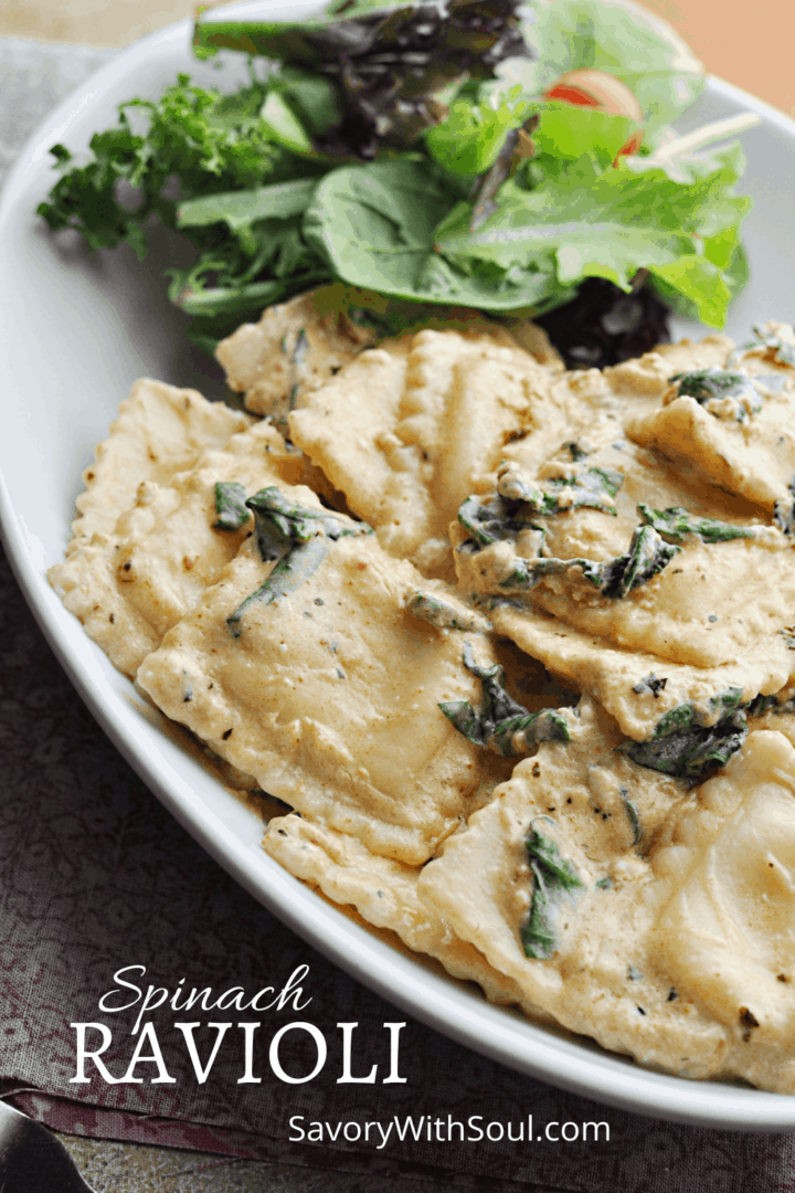 Spinach Ravioli Recipe with Tomato Basil Cream Sauce - Savory With Soul