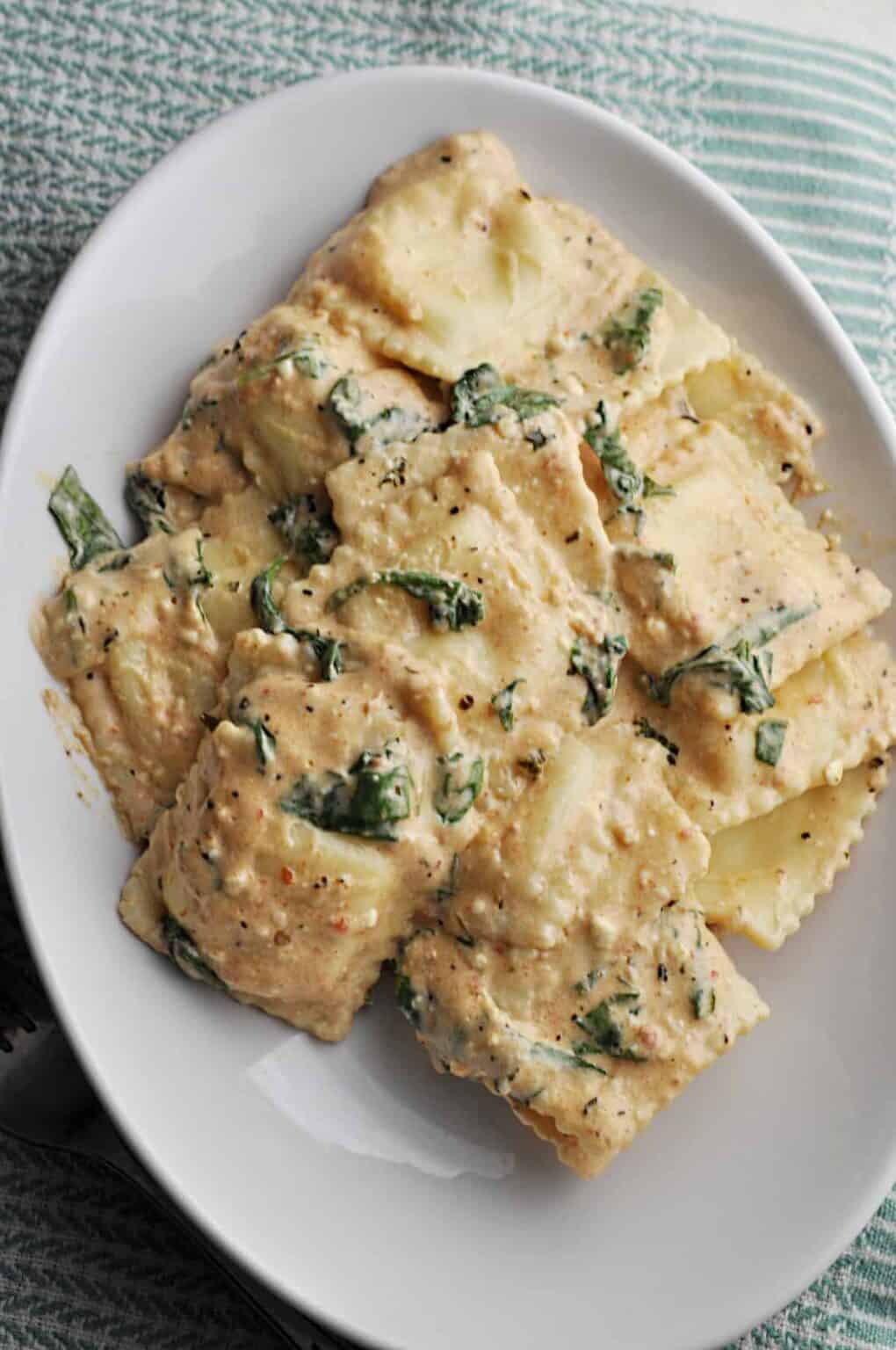 Spinach Ravioli Recipe with Tomato Basil Cream Sauce - Savory With Soul