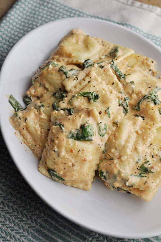 Spinach Ravioli with Tomato Cream Sauce