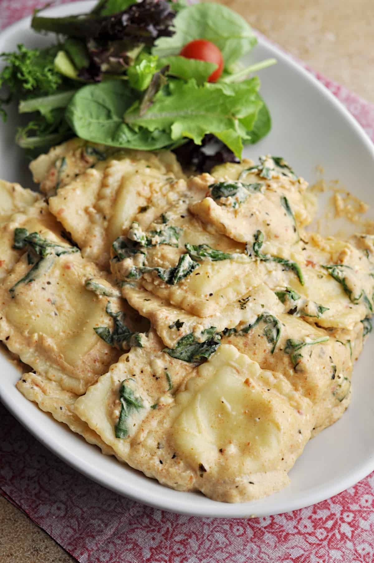 Spinach Ravioli Recipe with Tomato Basil Cream Sauce - Savory With Soul