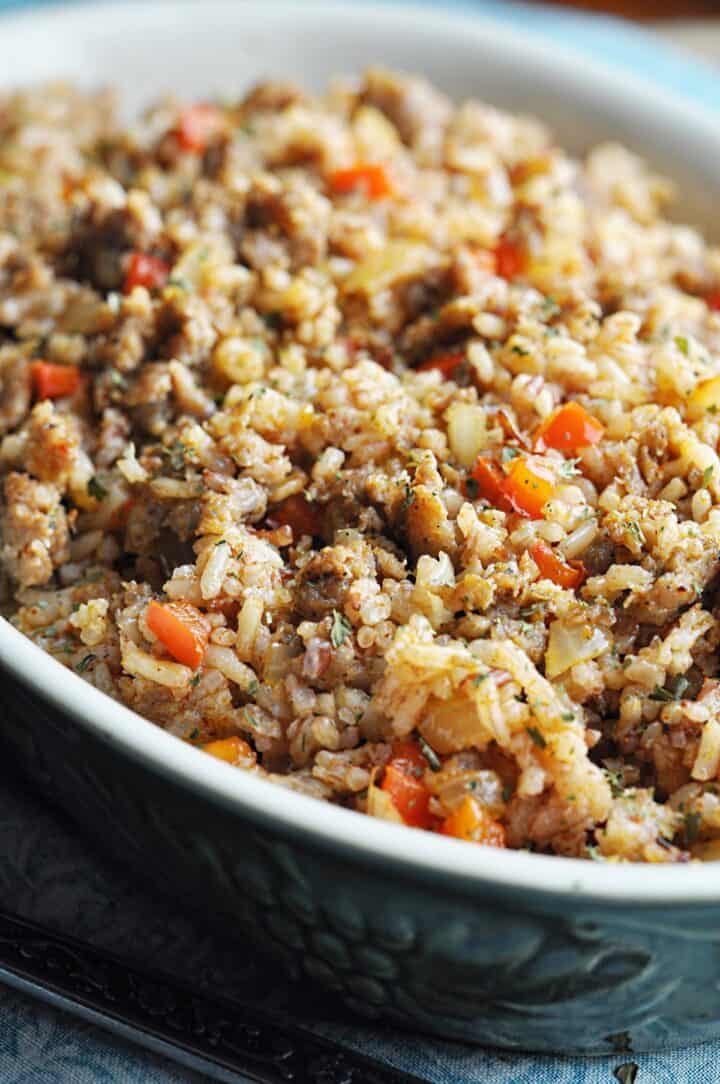 Dirty Rice in serving bowl