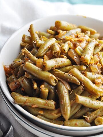 Cajun spiced green beans in bowl ready to eat