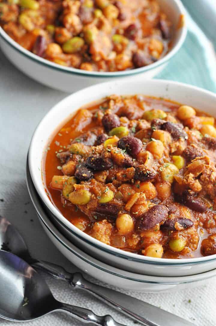 Chili with beans in bowl