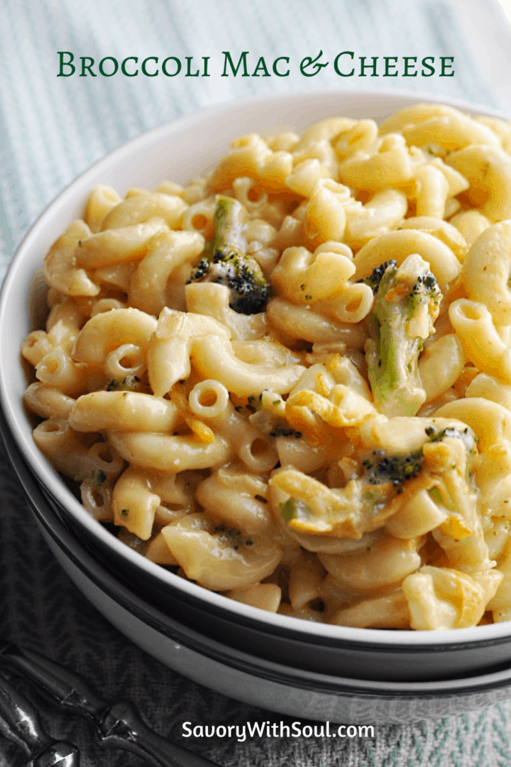 Pinable image for broccoli macaroni with cheese