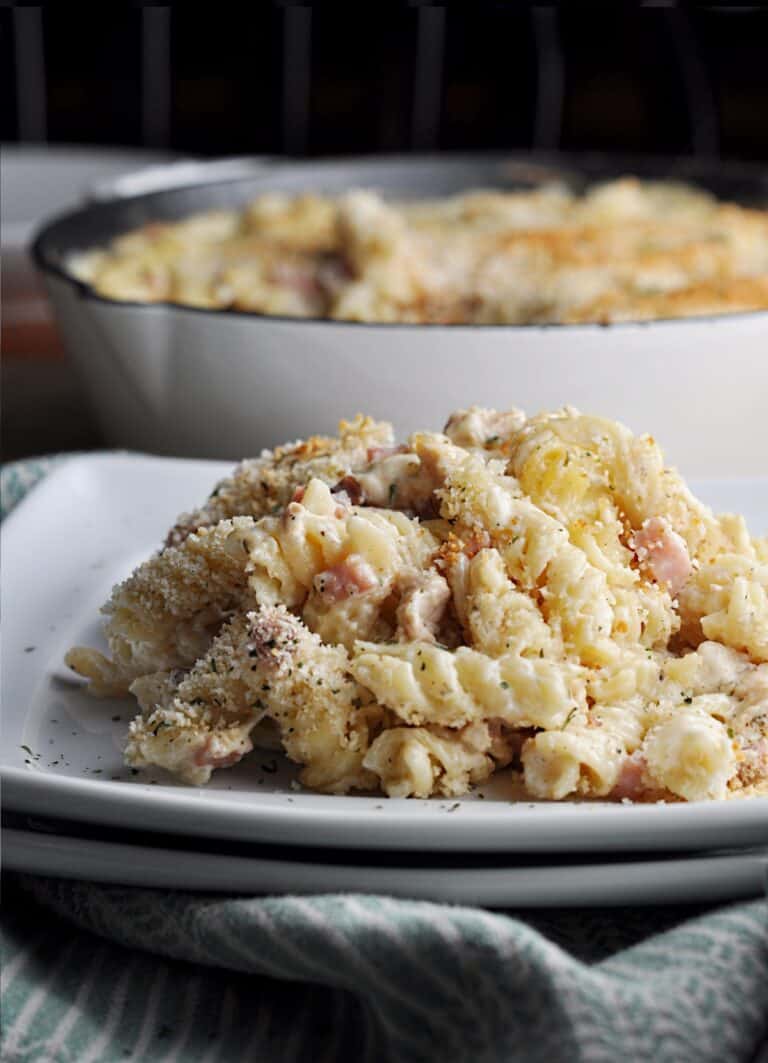 Chicken and Ham Pasta Bake (creamy & quick) Savory With Soul