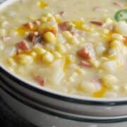 Chowder with corn and ham and jalapenos