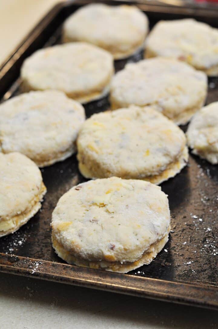 Bacon cheese biscuits ready for the oven