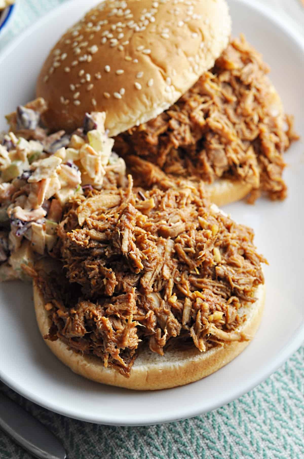 Pulled Pork on bun with side of coleslaw