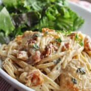 Pasta with creamy sauce chicken and bacon