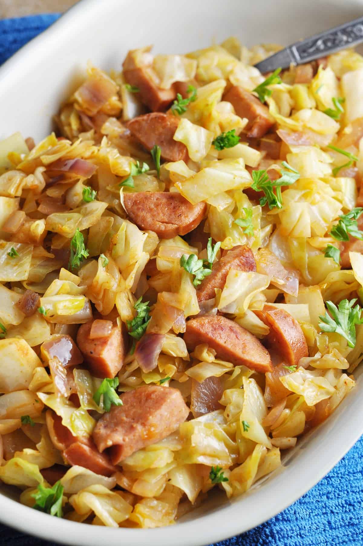 Cabbage and andouille sausage