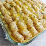 Closeup of tater tot casserole.