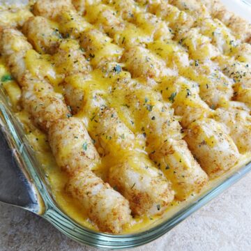 Closeup of tater tot casserole.