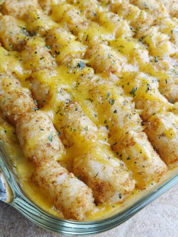 Closeup of tater tot casserole.