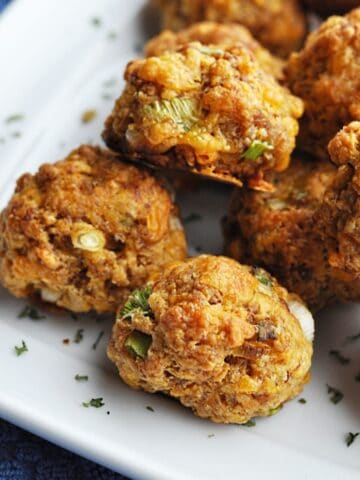 Sausage balls appetizer on plate ready to serve.